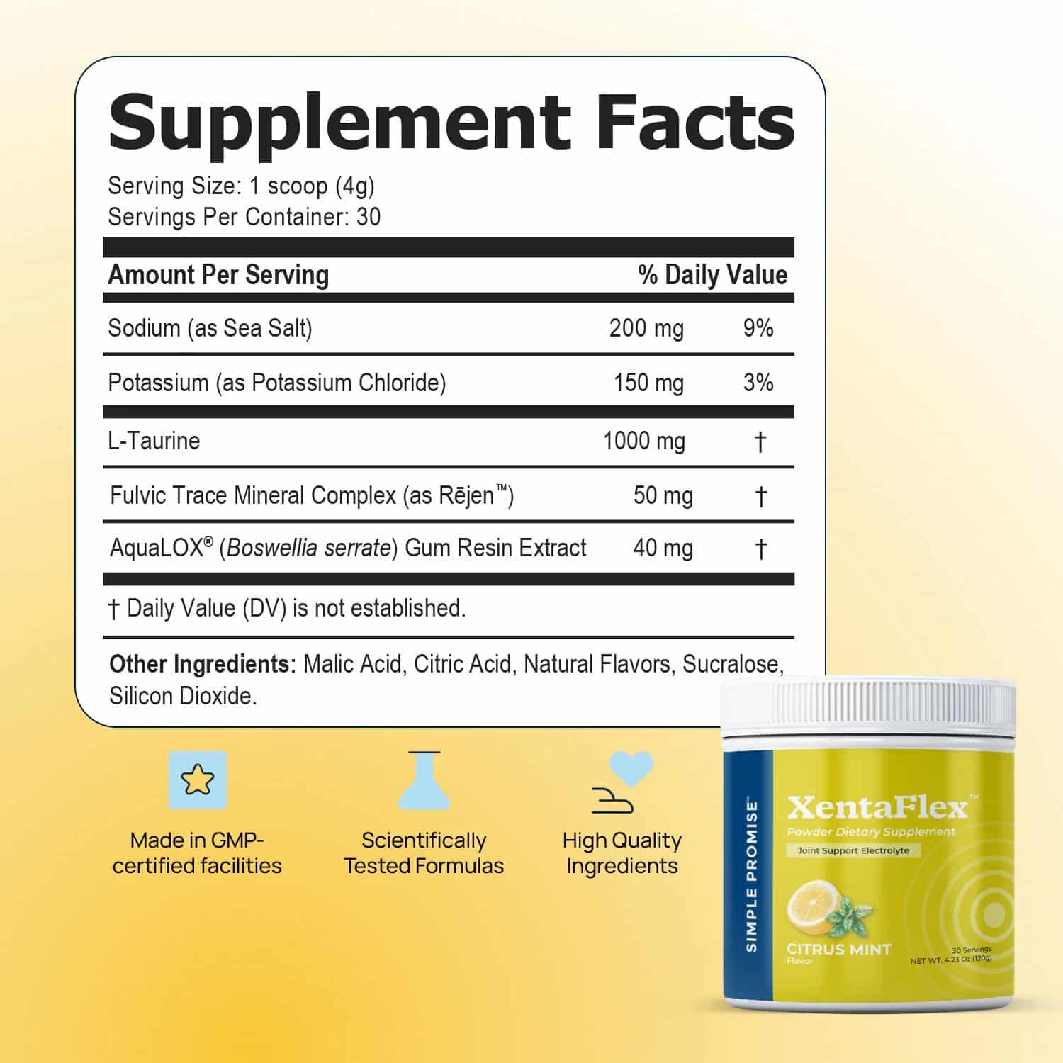 XentaFlex Supplement Facts 